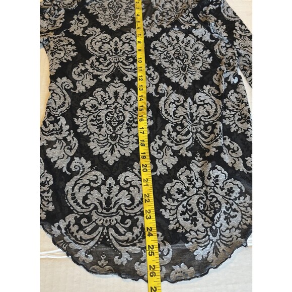 Denim & Supply Ralph Lauren Top Womens L Black Gray Sheer Gauze Romantic Floral - Picture 10 of 10
